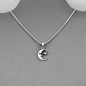 Sterling Silver Small Moon And Star Necklace, Dainty Celestial Jewelry Chain